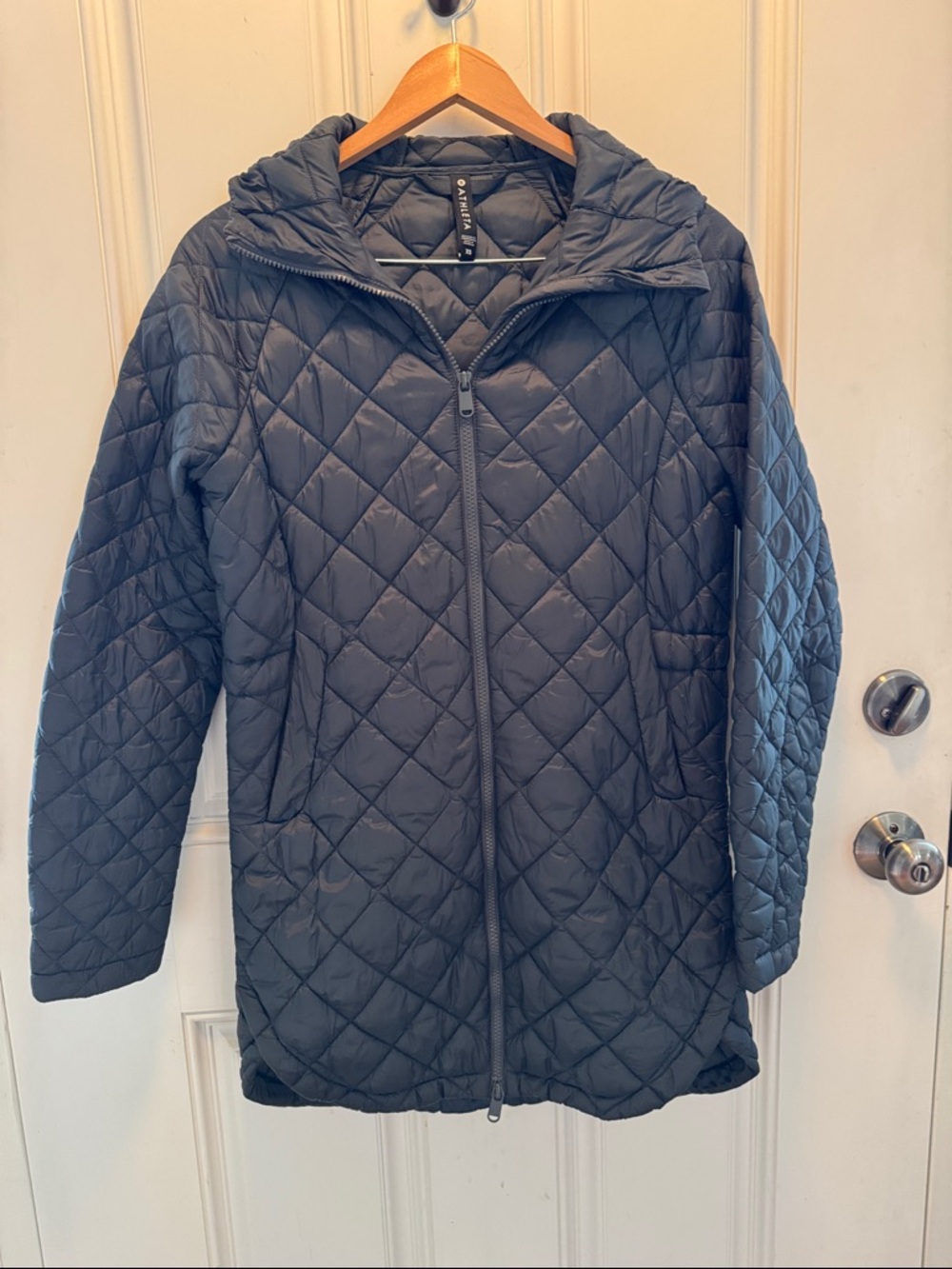 Athleta Whisper Featherless Parka Quilted Puffer Jacket in Blue/Green